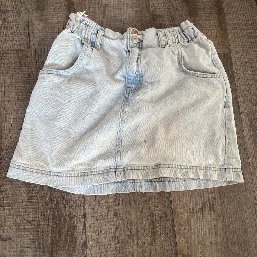 High rise petite Jean skirt